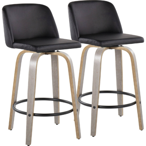 Toriano 26" Swivel Counter Stool in Light Grey Wood & Black Leatherette (Set of 2)